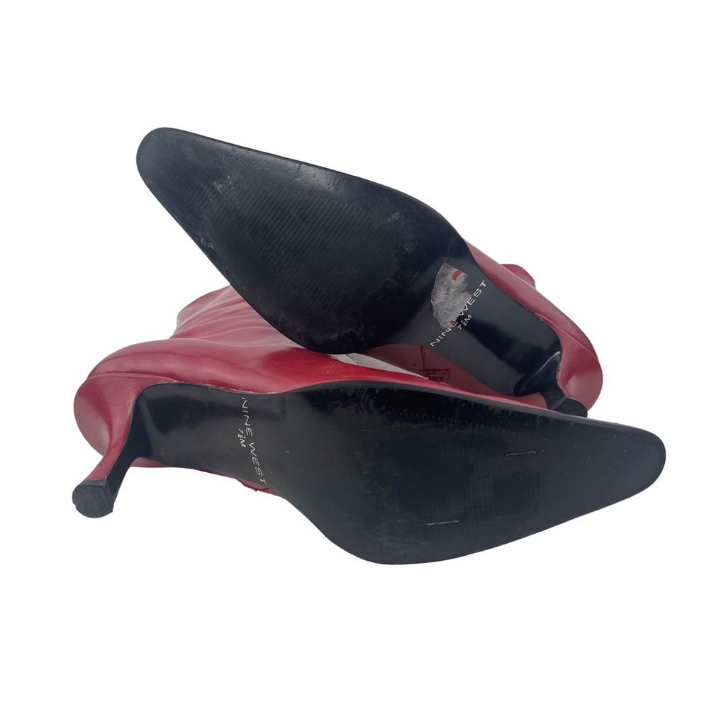 Nine West Red Leather Pointed Toe Stiletto Heel Ankle Boots Y2K Size 7.5 M - Picture 6 of 7